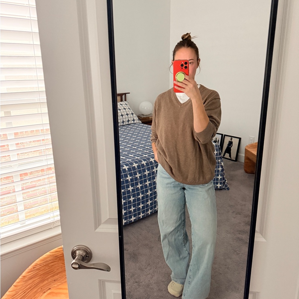 Brown V-Neck Oversized Sweater